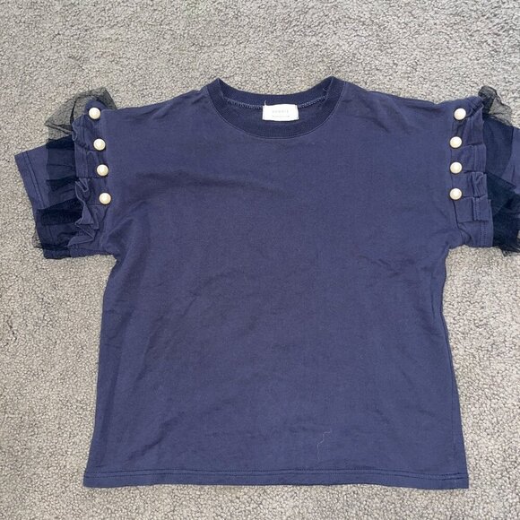 BONNIE DESIGNER INSPIRED DESIGNER TEE SHIRT - NAVY BLACK TULLE with GIANT PEARLS - Picture 1 of 5